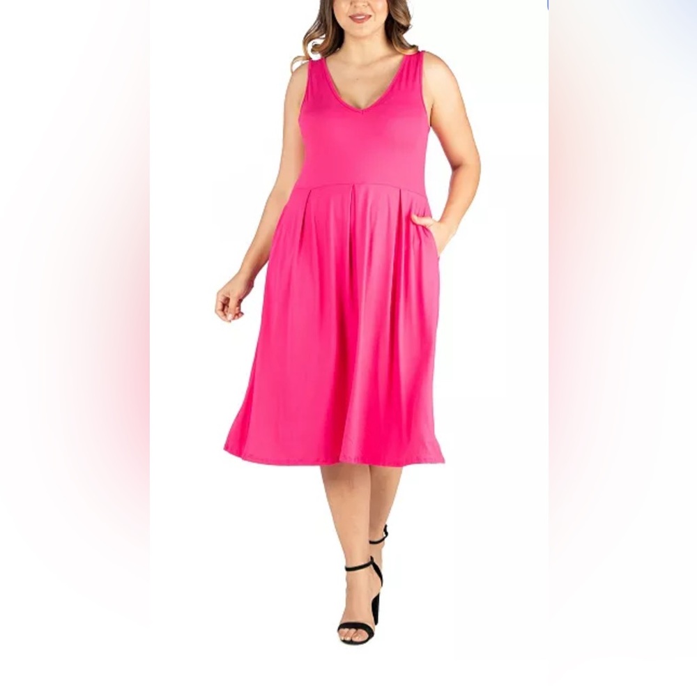 Women's
24seven Comfort Apparel Midi Fit and Flare Pocket Dress